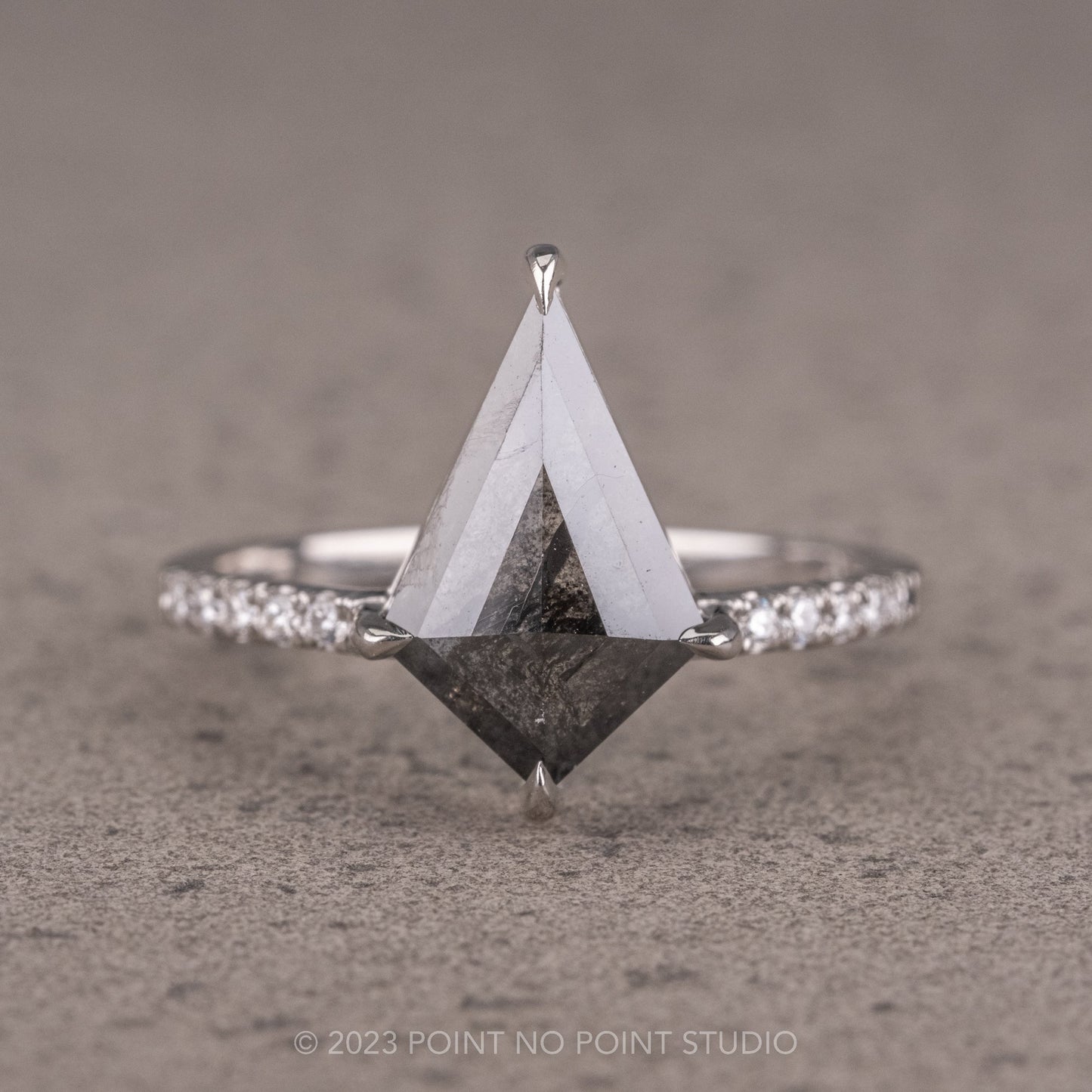 1.38 Carat Black Salt and Pepper Kite Diamond Engagement Ring, Jules Setting