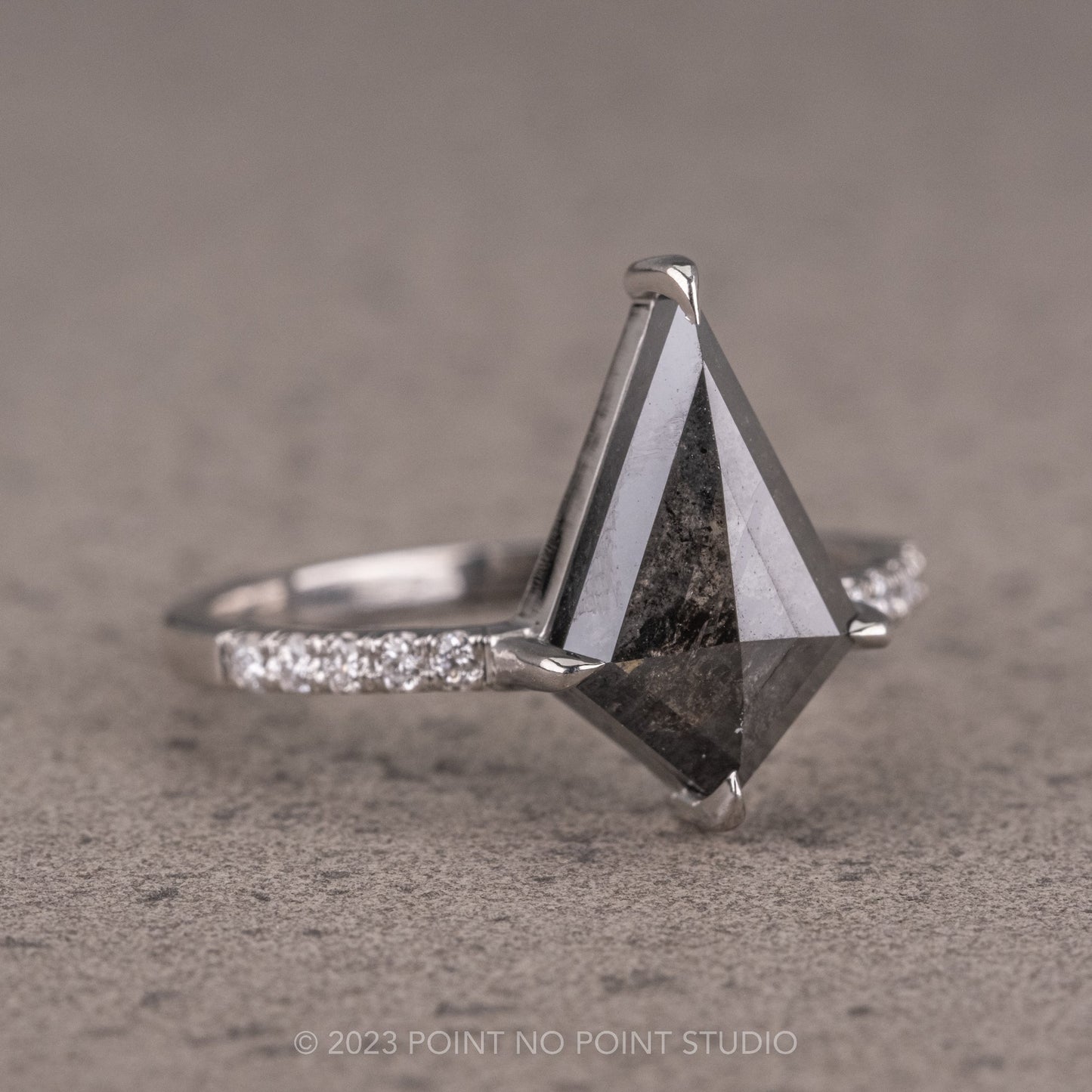 1.38 Carat Black Salt and Pepper Kite Diamond Engagement Ring, Jules Setting