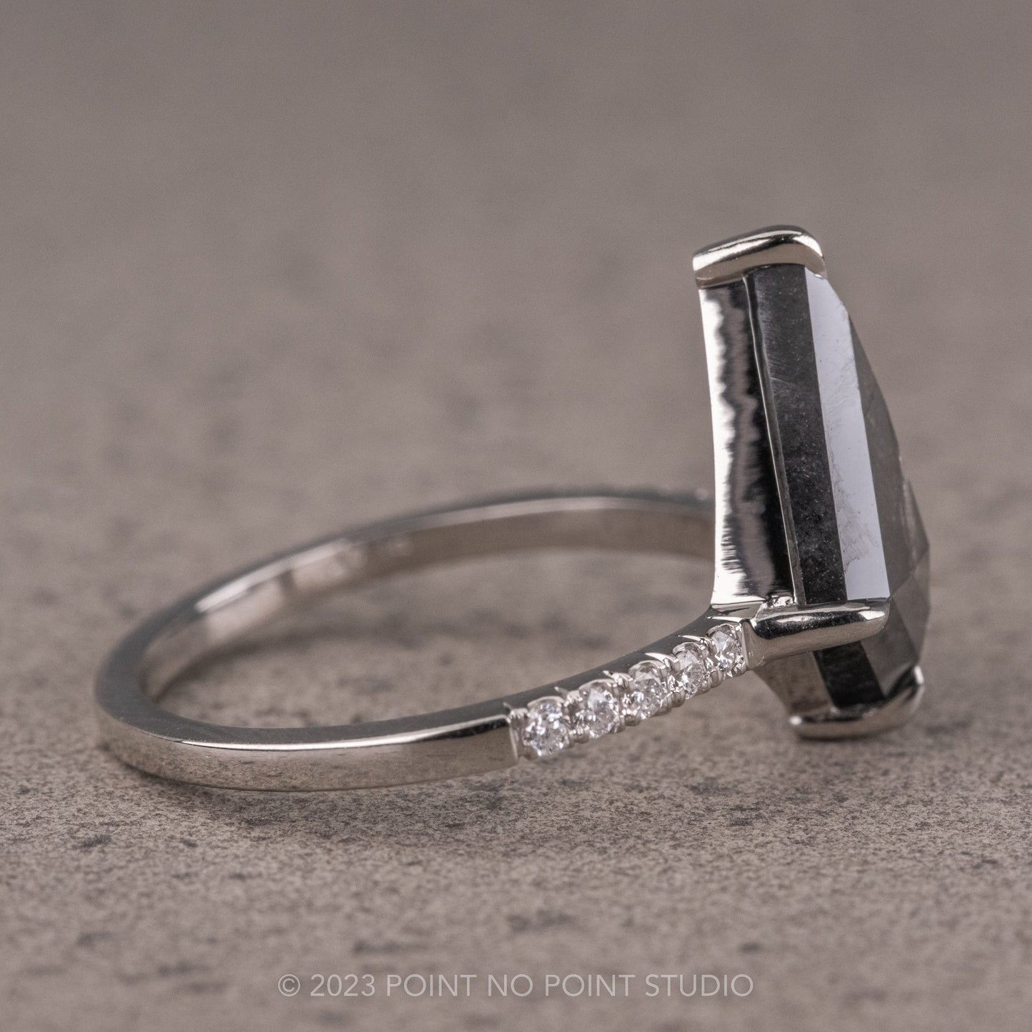 1.38 Carat Black Salt and Pepper Kite Diamond Engagement Ring, Jules Setting