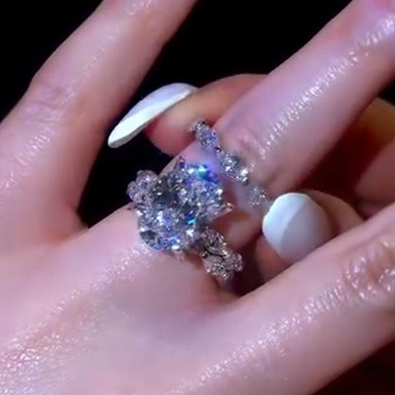 Sparkling 3PC Oval Cut Bridal Set With Marquise Cut Full Band