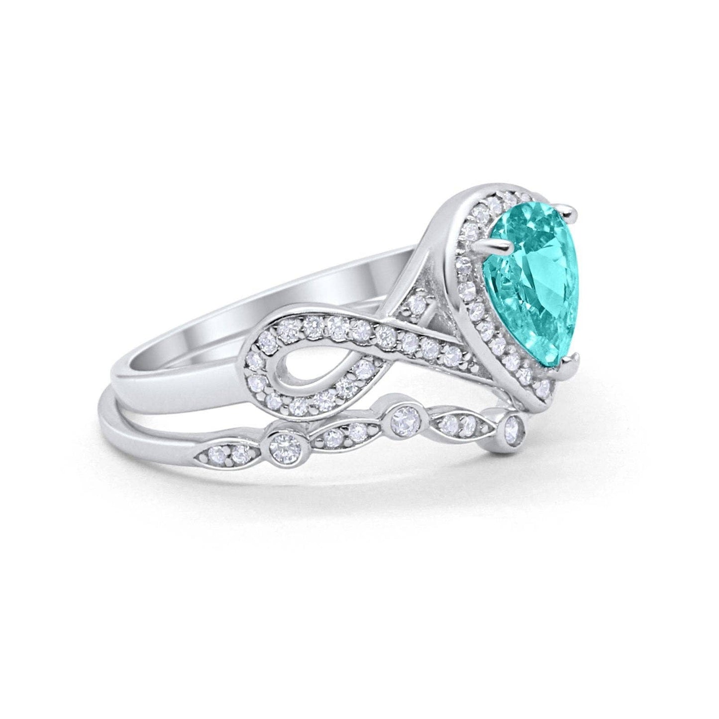 Teardrop Piece Art Deco Wedding Ring Simulated Paraiba Tourmaline CZ: Simulated Paraiba Tourmaline CZ Q1/2