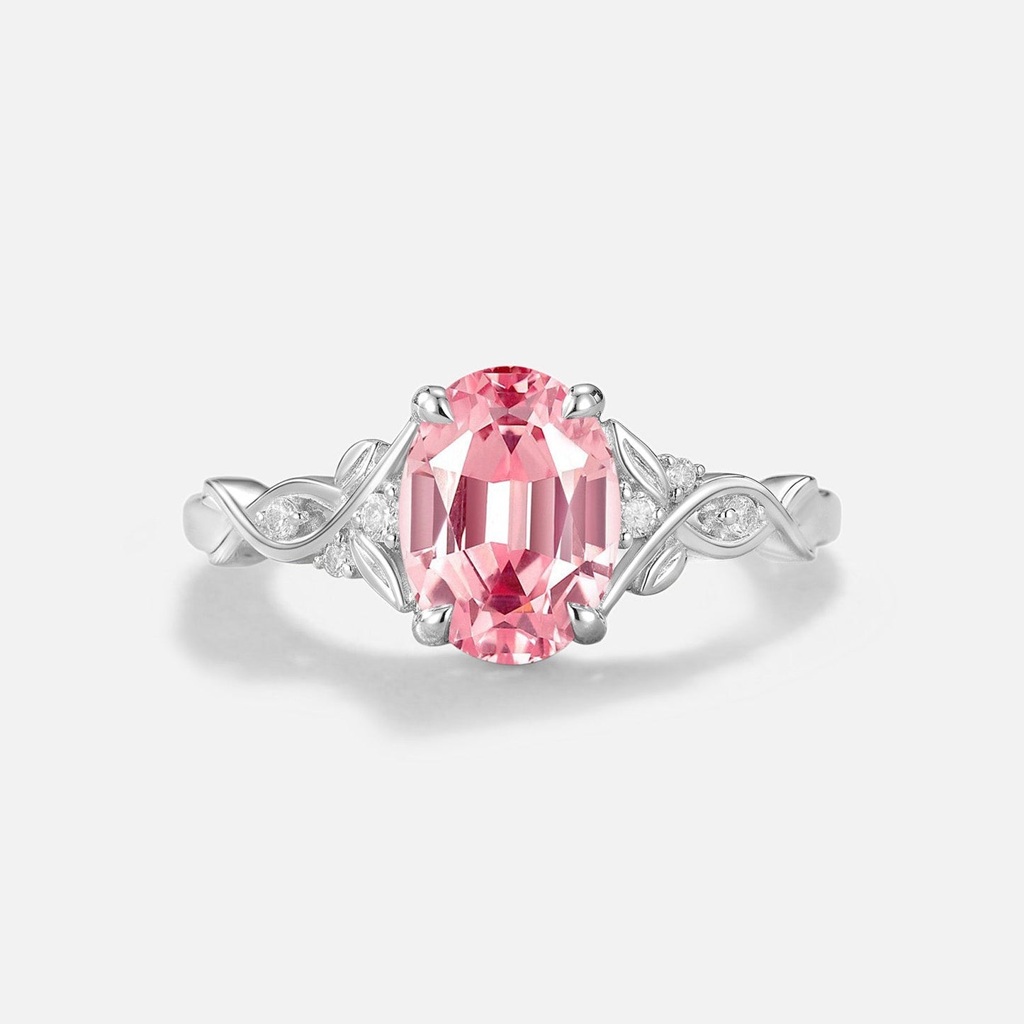 Oval Cut Leafy Twist Band Lab Pink Sapphire Engagement Ring - Nixie
