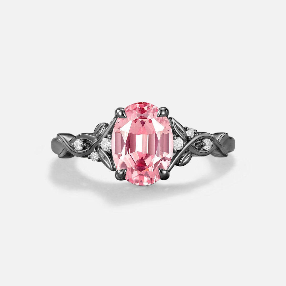 Oval Cut Leafy Twist Band Lab Pink Sapphire Engagement Ring - Nixie
