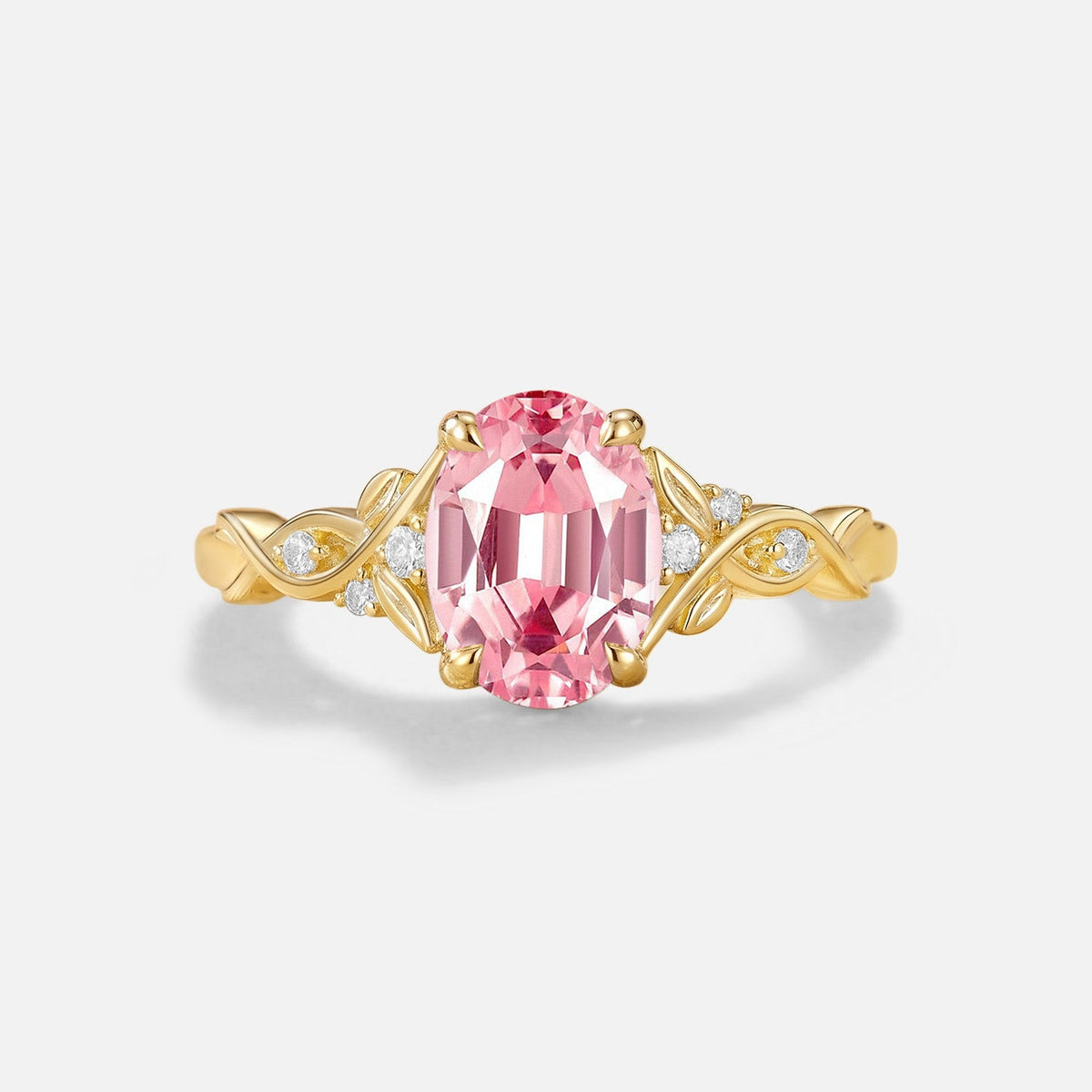 Oval Cut Leafy Twist Band Lab Pink Sapphire Engagement Ring - Nixie