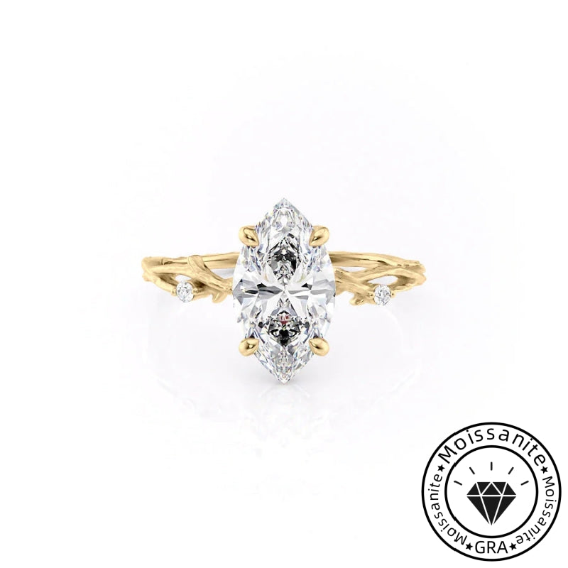 Enchanting Solarii Moissanite 3.0ct Marquise Cut 925 Sterling Silver Twist Design Engagement Ring