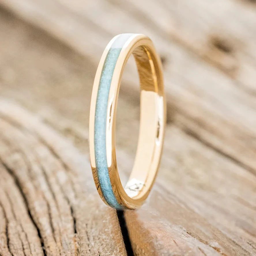 "Eterna" - Turquoise Stacking Band - 14K Yellow Gold (3mm) - Size 6 3/4