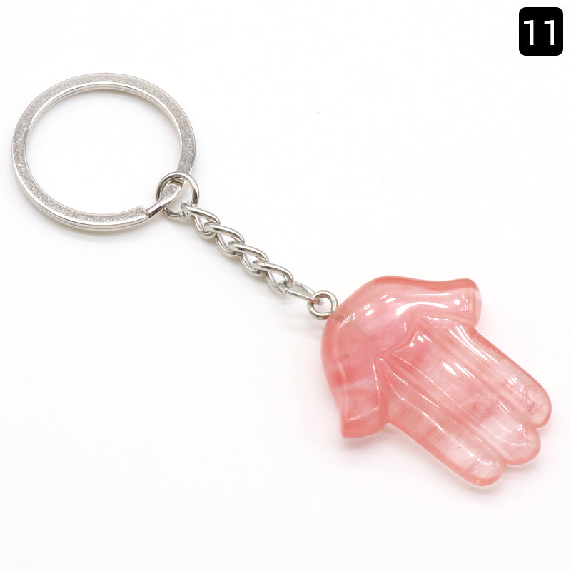 Natural Stone Crystal Keyring - Hamsa Hand -  Spiritual Gift Protection  - New!
