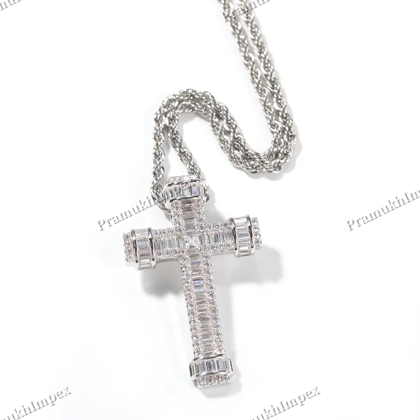 Baguette Moissanite 925 Silver Iced Out Cross Pendant