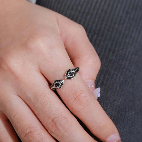 Black Moissanite Studded 925 Sterling Silver Antique Adjustable Gothic Ring