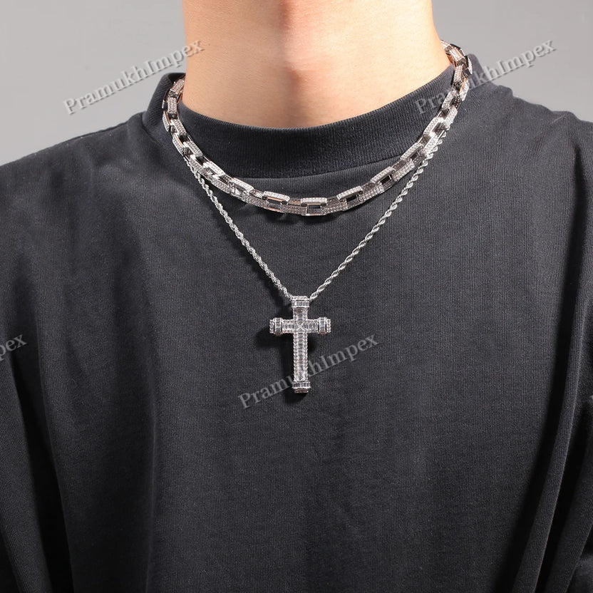 Baguette Moissanite 925 Silver Iced Out Cross Pendant