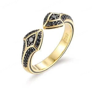 Black Moissanite Studded 925 Sterling Silver Antique Adjustable Gothic Ring