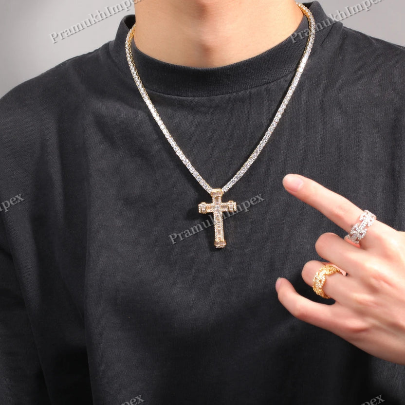 Baguette Moissanite 925 Silver Iced Out Cross Pendant