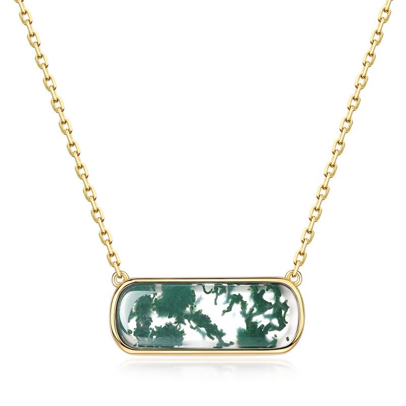 Bezel Set Moss Agate Horizontal Bar Necklace