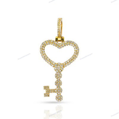 Heart Shape Key Moissanite Silver Solid Gold Plated Pendant