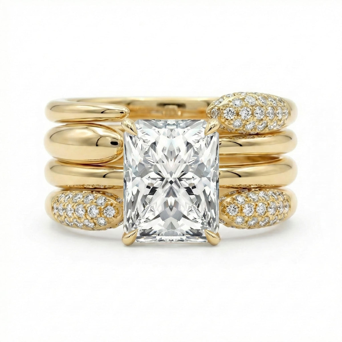 Vintage Radiant Cut 5.0 Ct Solitaire 4pc Wedding Ring Set 925 Sterling Silver