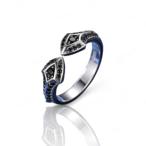 Black Moissanite Studded 925 Sterling Silver Antique Adjustable Gothic Ring