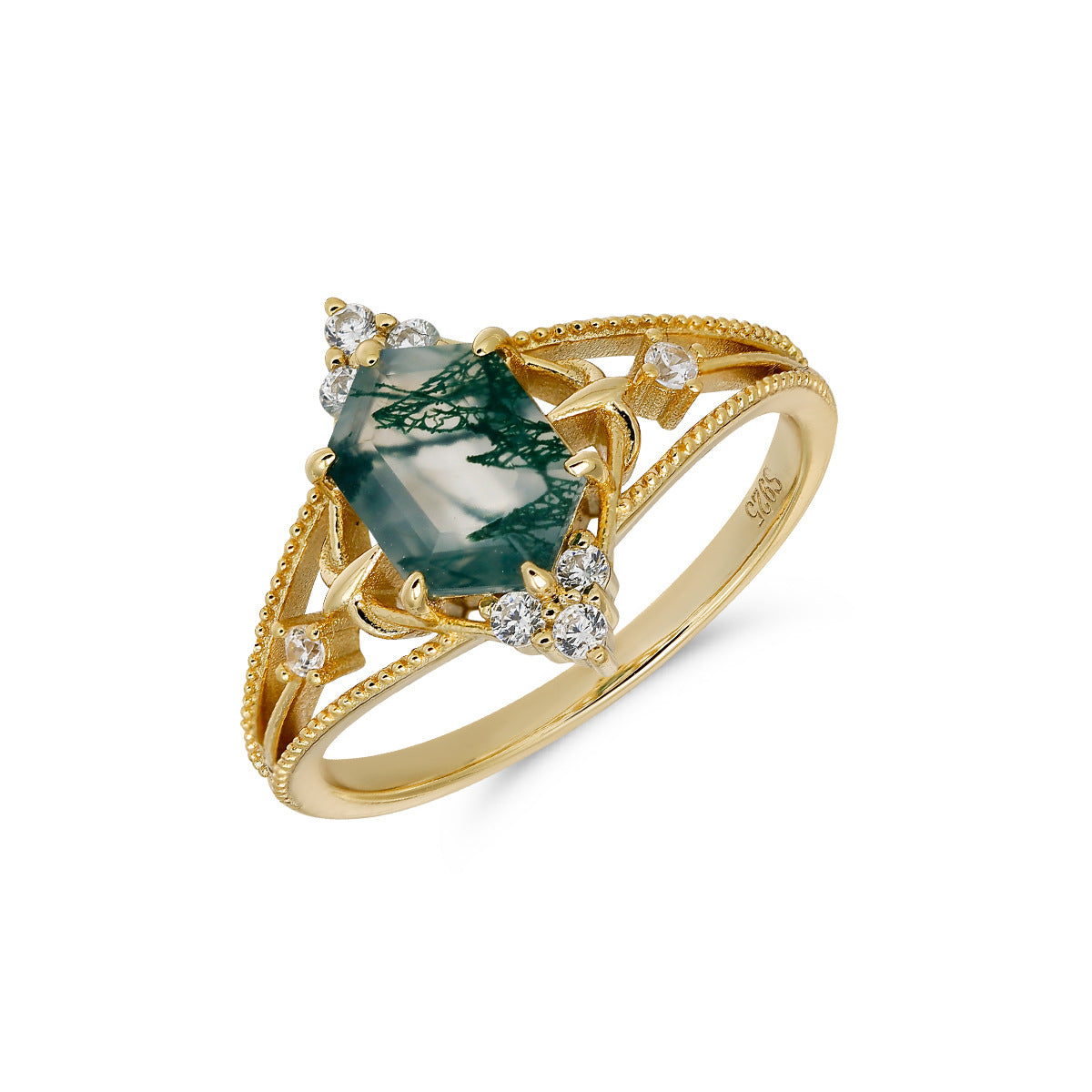 Vintage Moss Agate Hollow Ring
