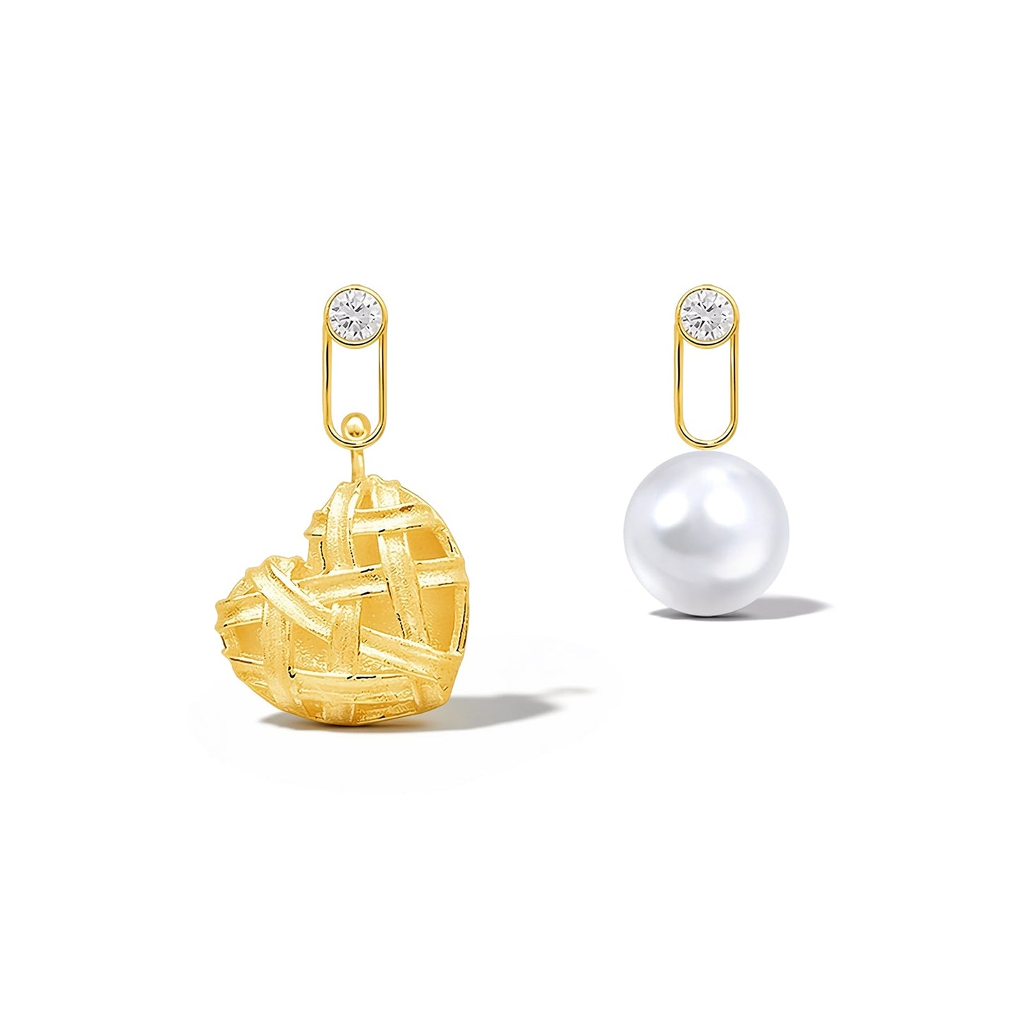 Heart Pearl Asymmetrical Earrings