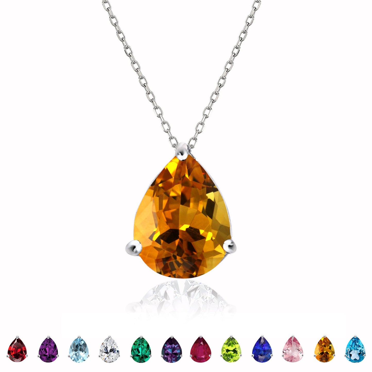 1.5 TCW Pear Shaped Birthstone Prongs Solitaire Slider Necklace