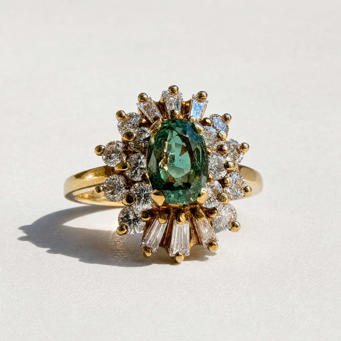 Alexandrite and Diamond Ballerina Halo Ring | 14K Yellow Gold
