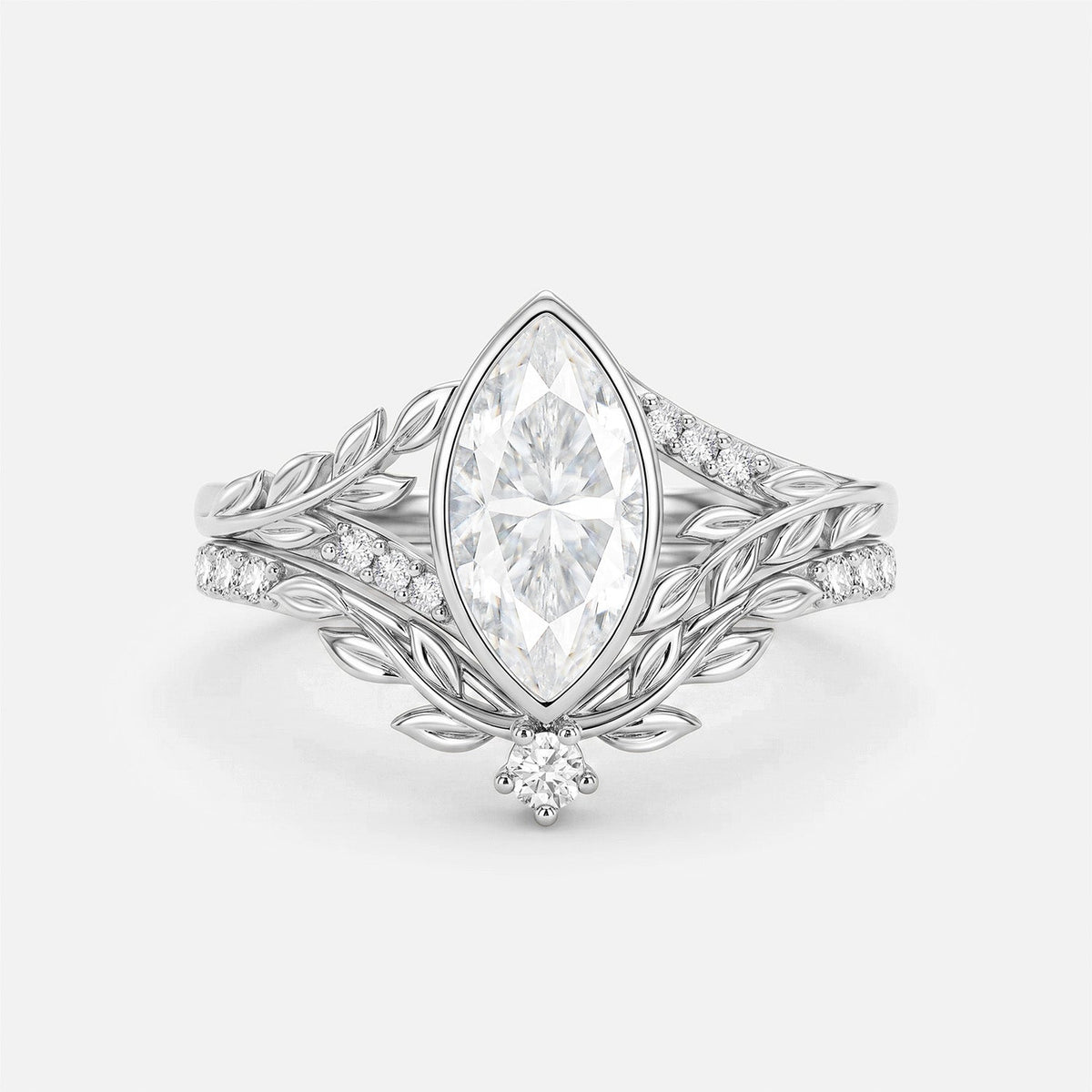 Luminous Reverie - Marquise Moissanite Leaf Vintage Engagement Ring Sets - Rain