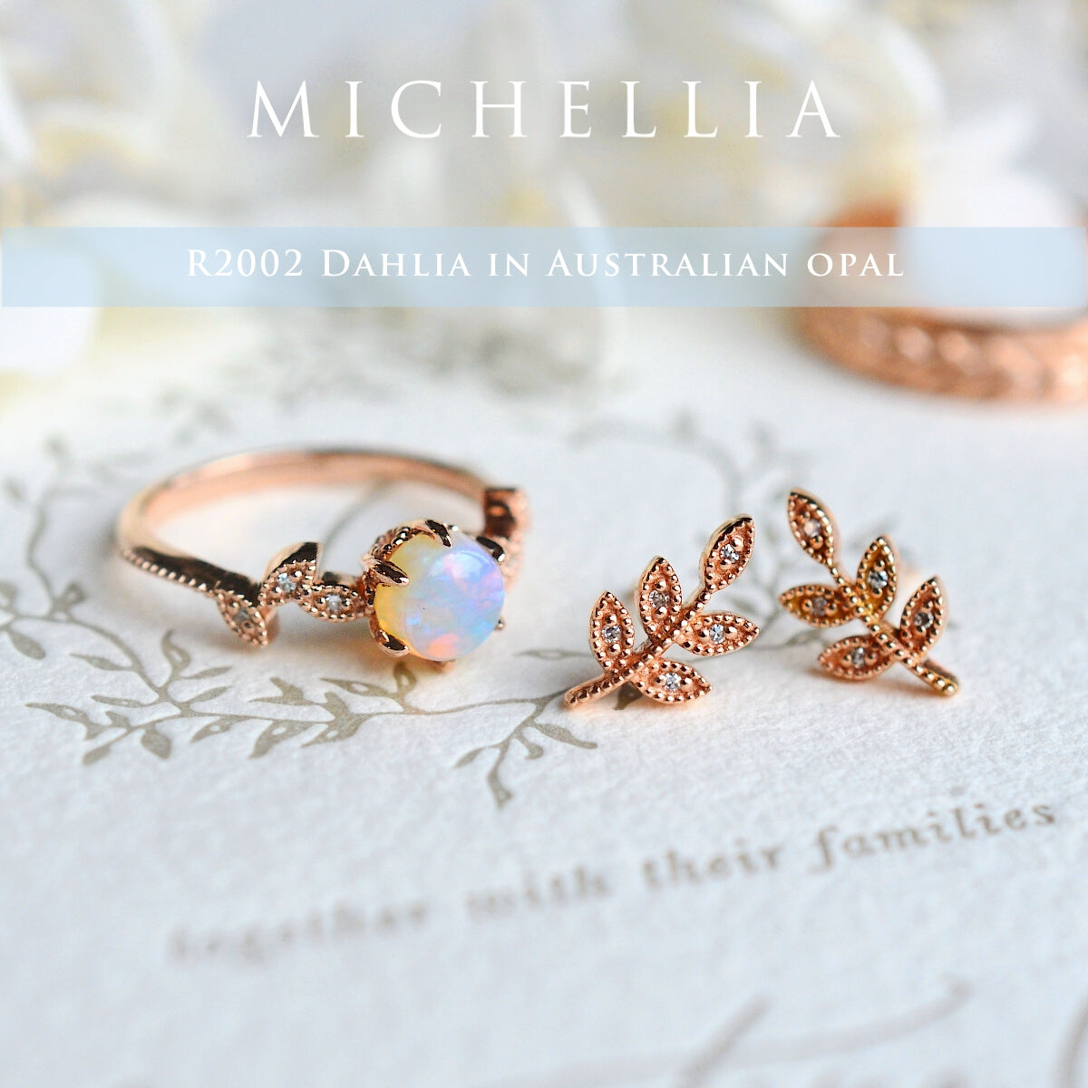 [Dahlia] Petite Floral Engagement Ring in Opal