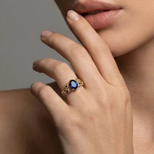 Alexandra’s Heritage | Art Deco Oval Blue Sapphire Vine Bridal Set 2pcs