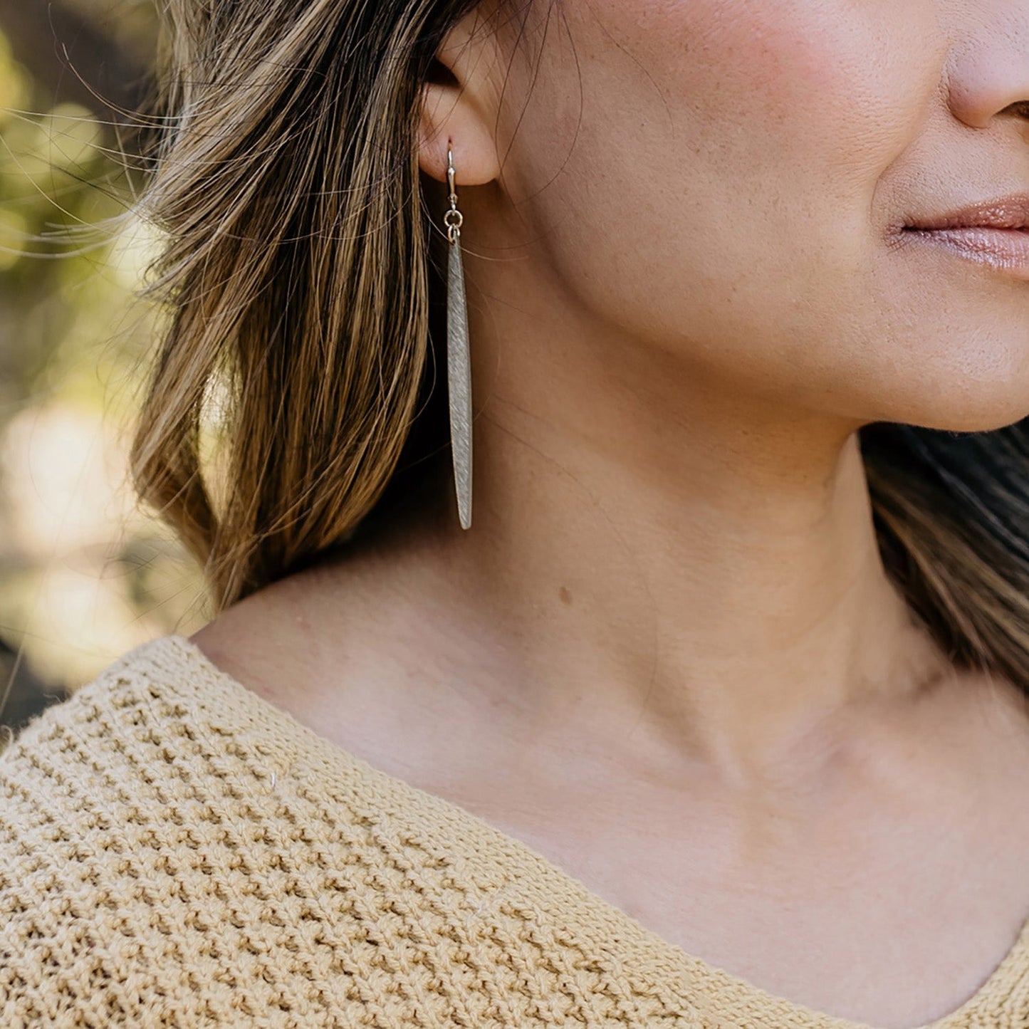 Long Stick Bar Earrings in Brushed Silver