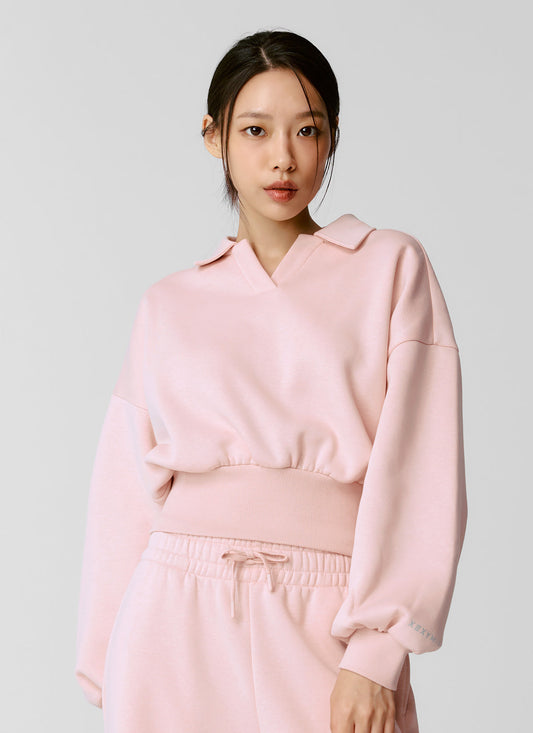 Fine Cotton Open Collar Sweatshirt