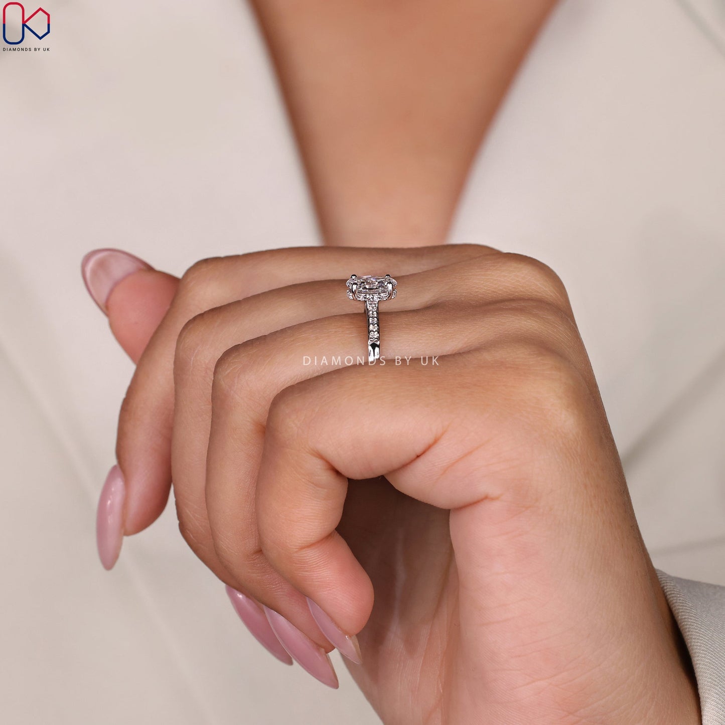 Oval Hidden Halo Engagement Ring - Pave Setting