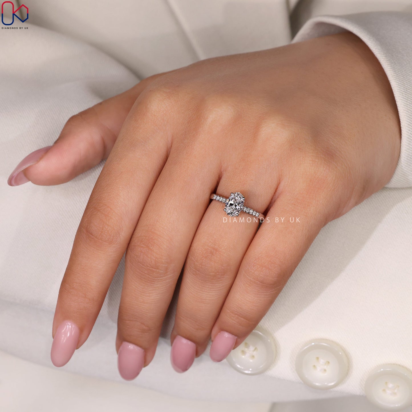 Oval Hidden Halo Engagement Ring - Pave Setting