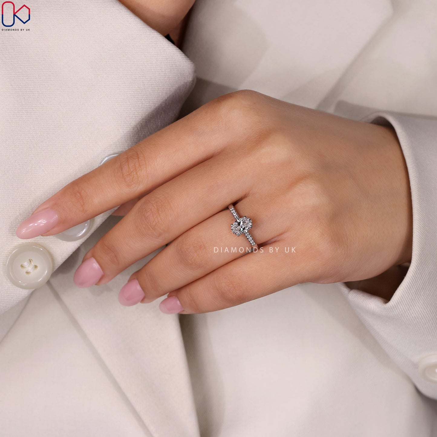 Oval Hidden Halo Engagement Ring - Pave Setting