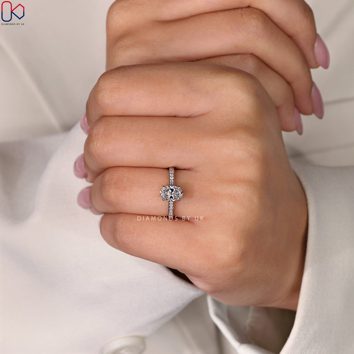 Oval Hidden Halo Engagement Ring - Pave Setting