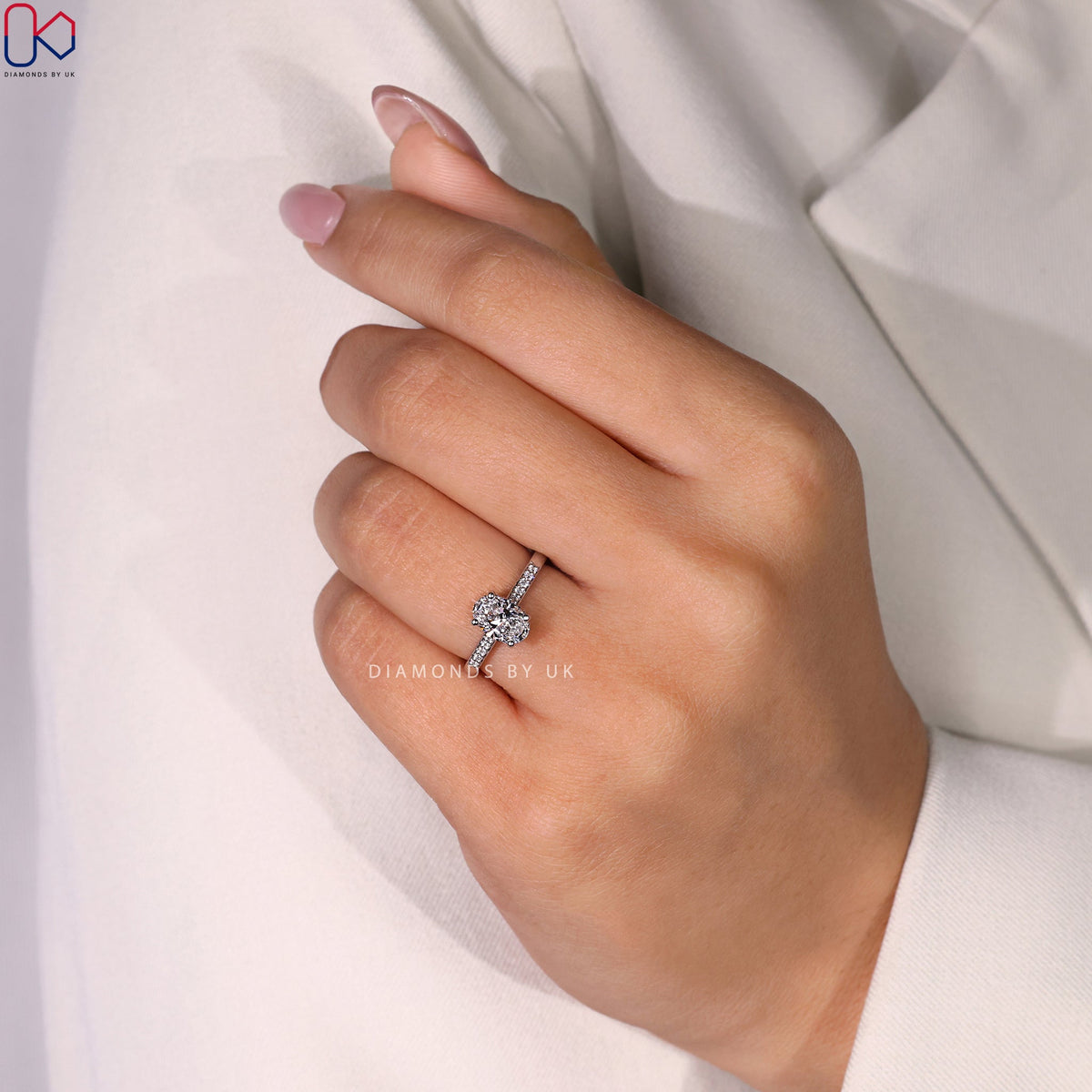 Oval Hidden Halo Engagement Ring - Pave Setting