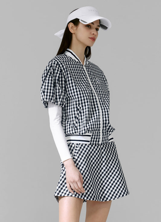 Check Puff Short-Sleeve Jumper
