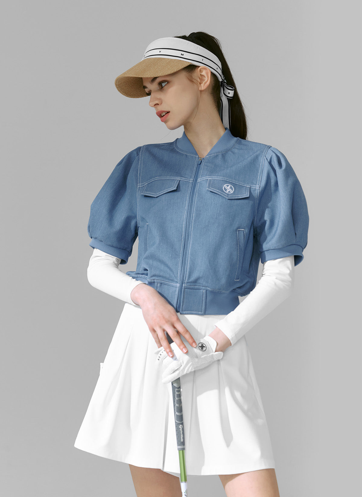 Denim-Like Puff Short Sleeve Jumper