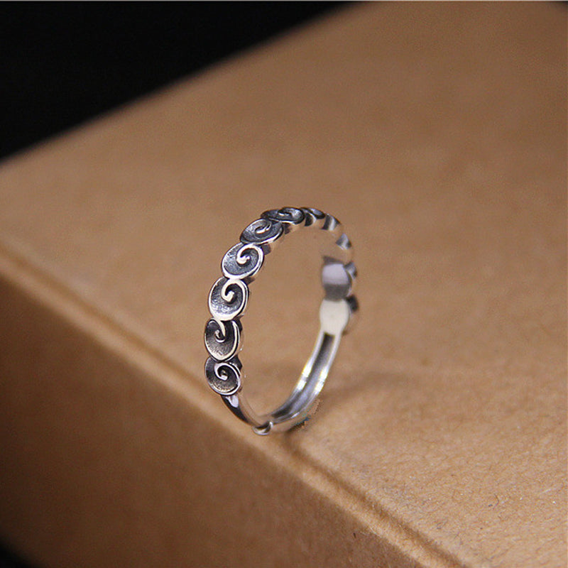 Fortune Jewel 925 Sterling Silver Auspicious Clouds Engraved Ring