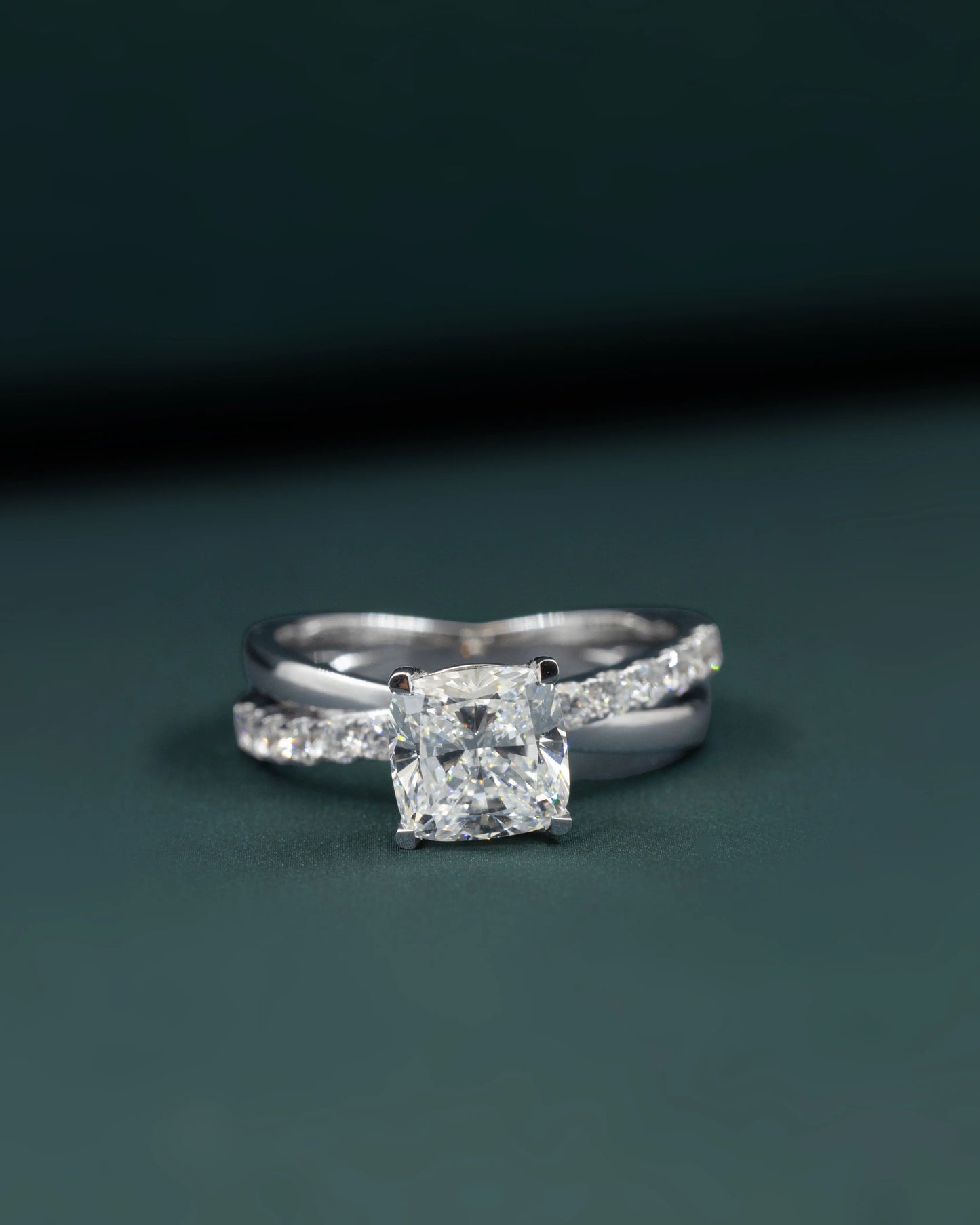 2.40 CTW Cushion Cut Lab-Grown Diamond Curved Pave Engagement Ring