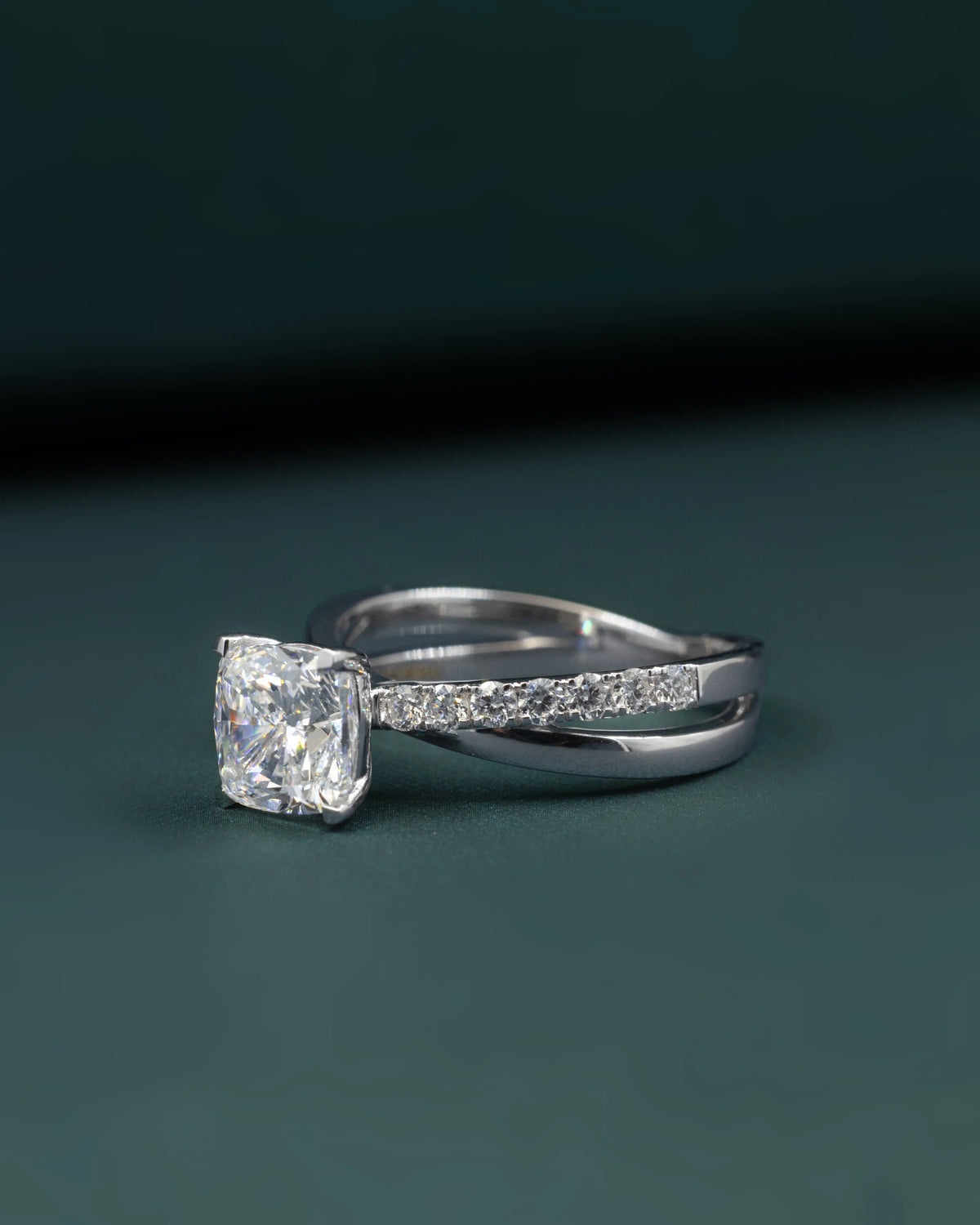 2.40 CTW Cushion Cut Lab-Grown Diamond Curved Pave Engagement Ring