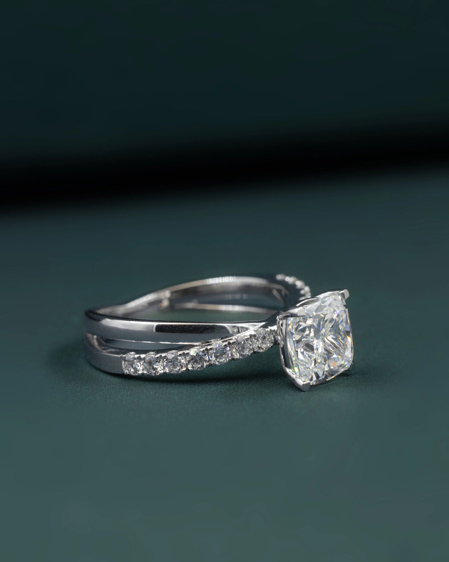 2.40 CTW Cushion Cut Lab-Grown Diamond Curved Pave Engagement Ring