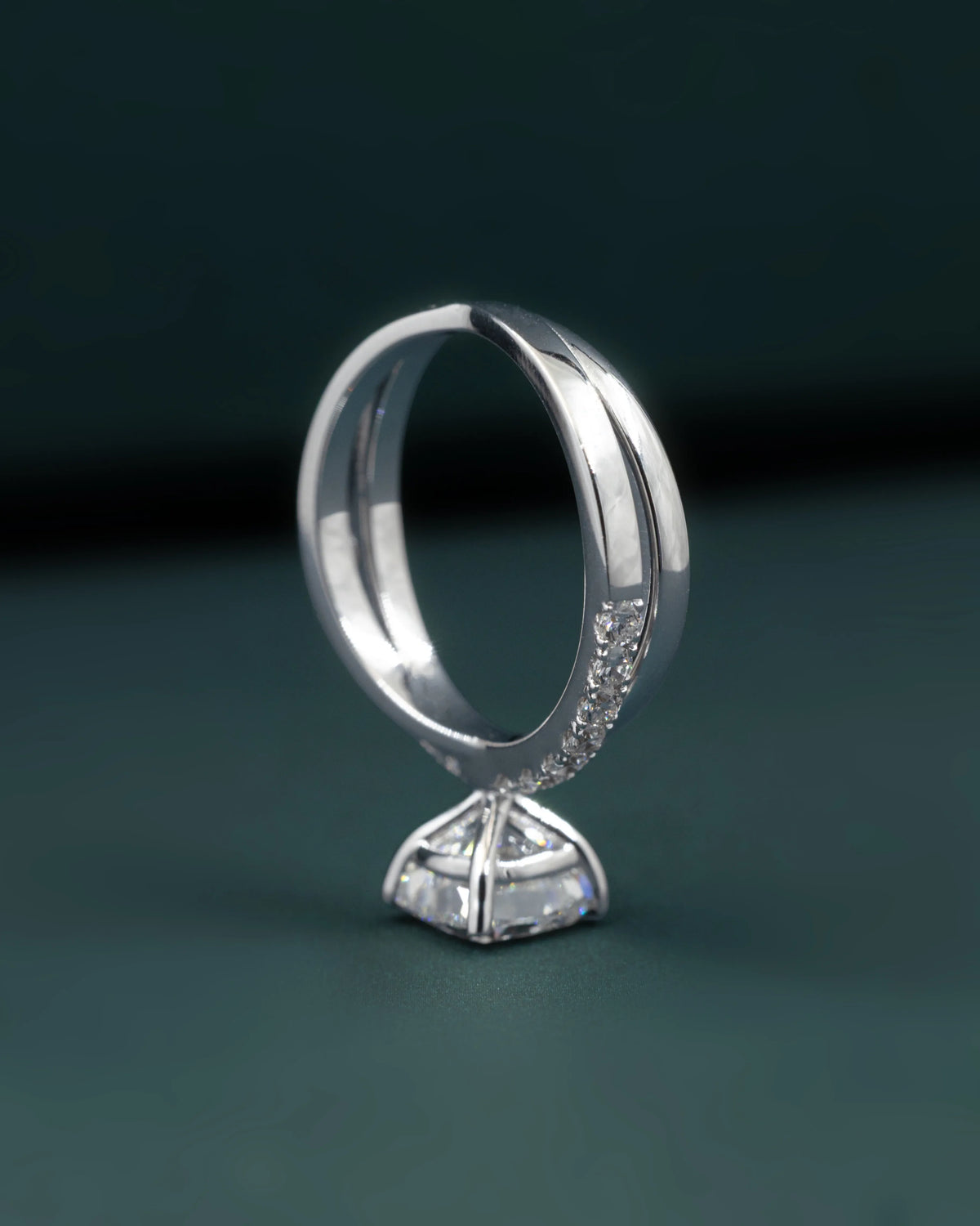 2.40 CTW Cushion Cut Lab-Grown Diamond Curved Pave Engagement Ring