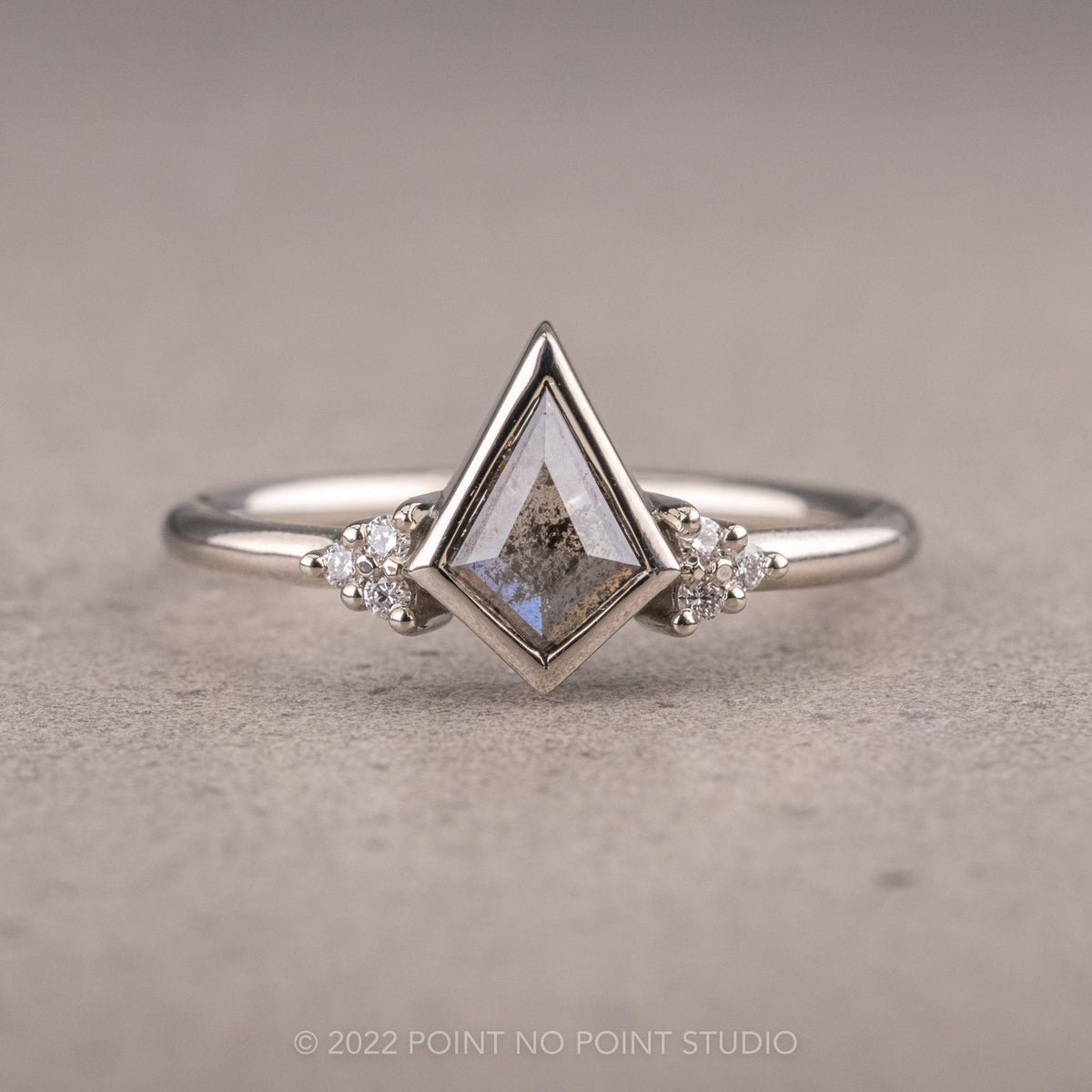 .60 Carat Salt and Pepper Kite Diamond Engagement Ring, Quinn Setting, 14k White Gold