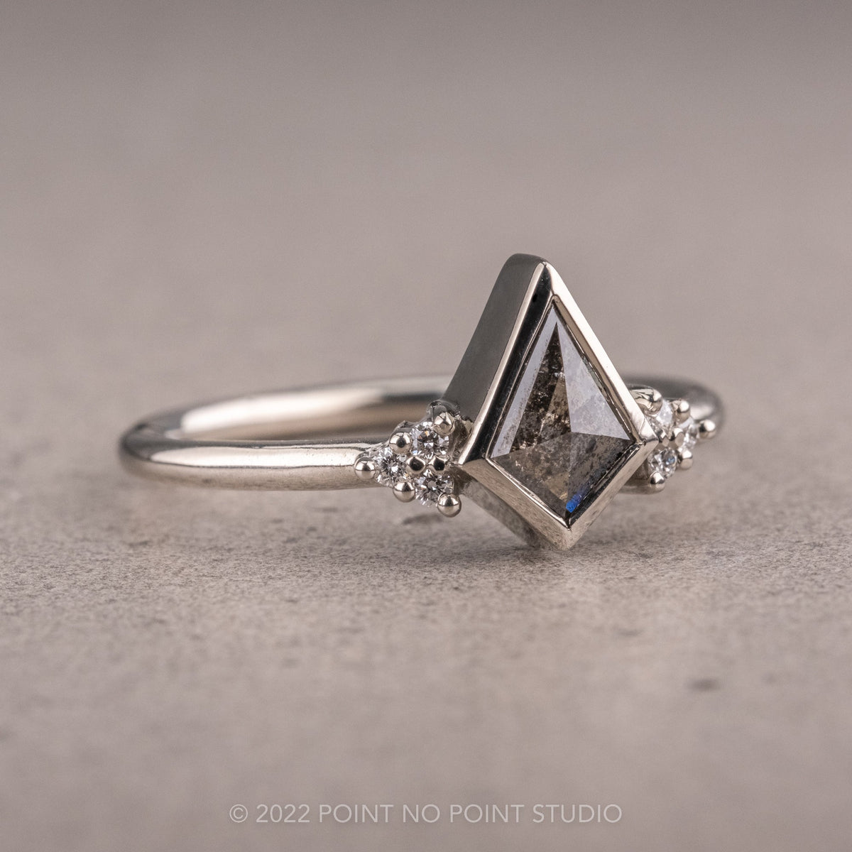 .60 Carat Salt and Pepper Kite Diamond Engagement Ring, Quinn Setting, 14k White Gold