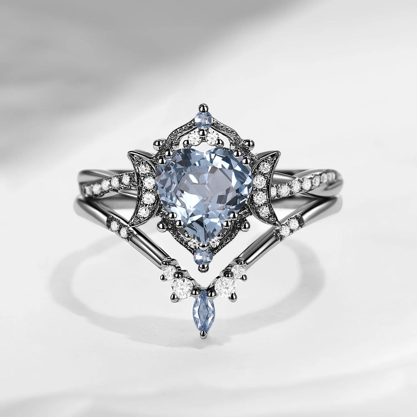 Crescent Moon | Heart Shaped Natural Spinel Infinity Engagement Ring Set 2pcs - Alexandria