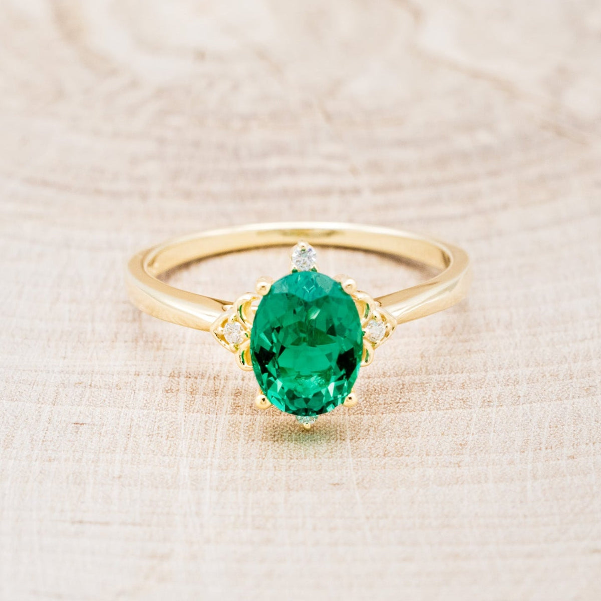 "Zella" - Lab-Grown Emerald Engagement Ring With Diamond Accents