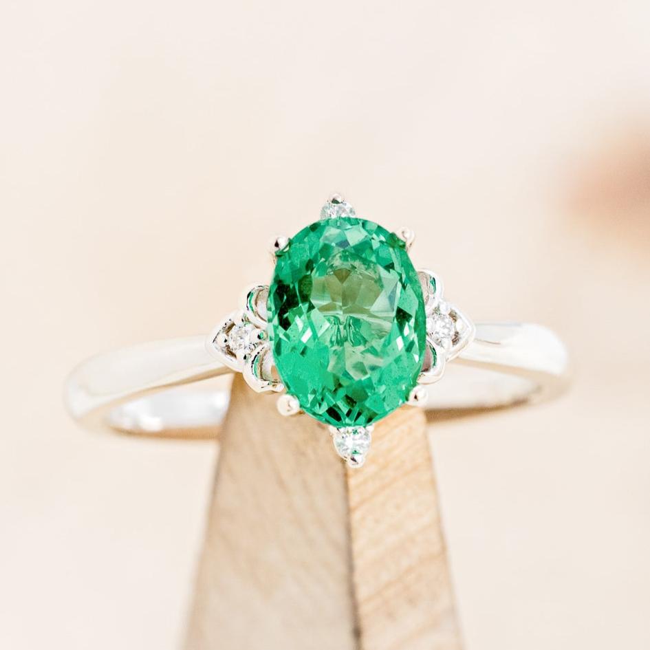 "Zella" - Lab-Grown Emerald Engagement Ring With Diamond Accents