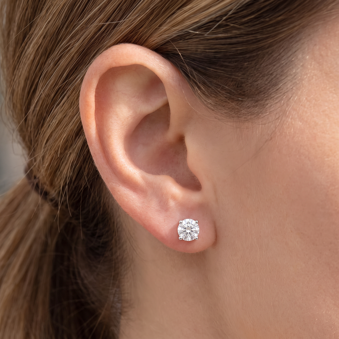 Certified 2.03Ct TW Diamond Studs Screw Back 14k White Gold Lab Grown