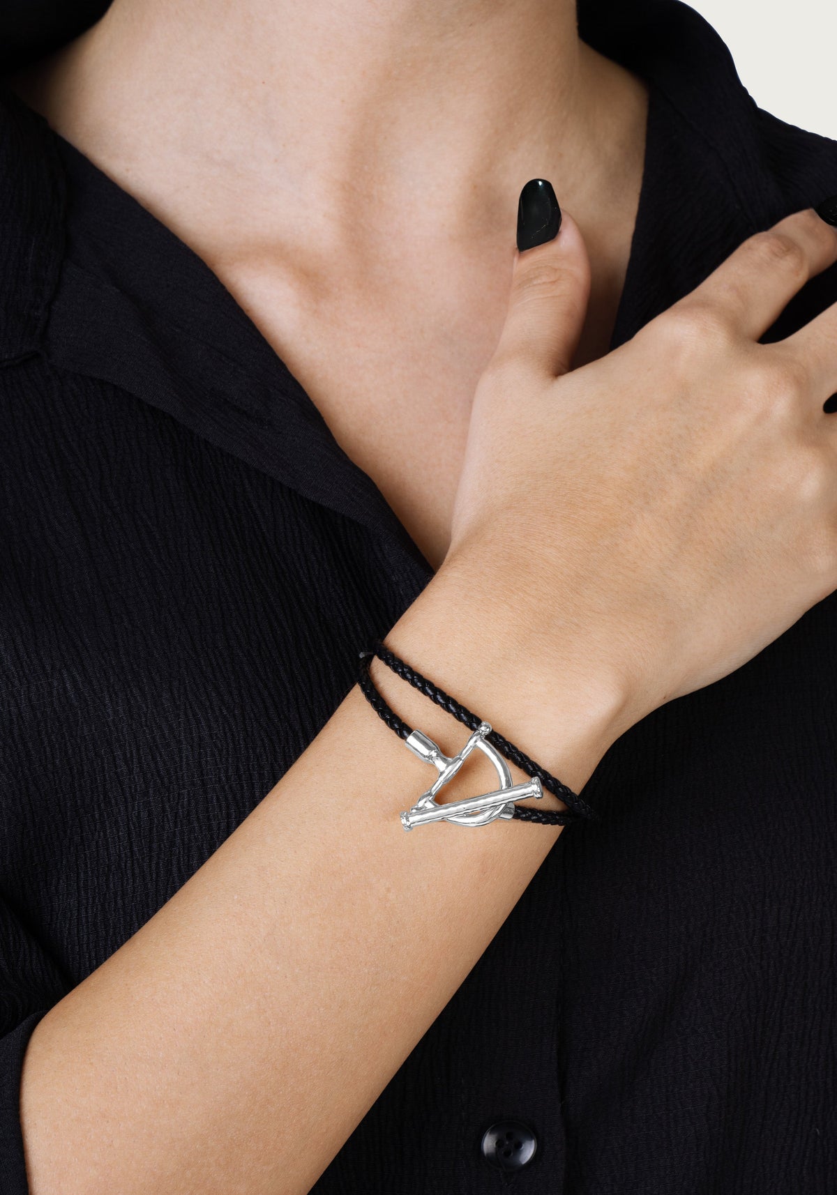 Cheval Leather Wrap Bracelet, Silver