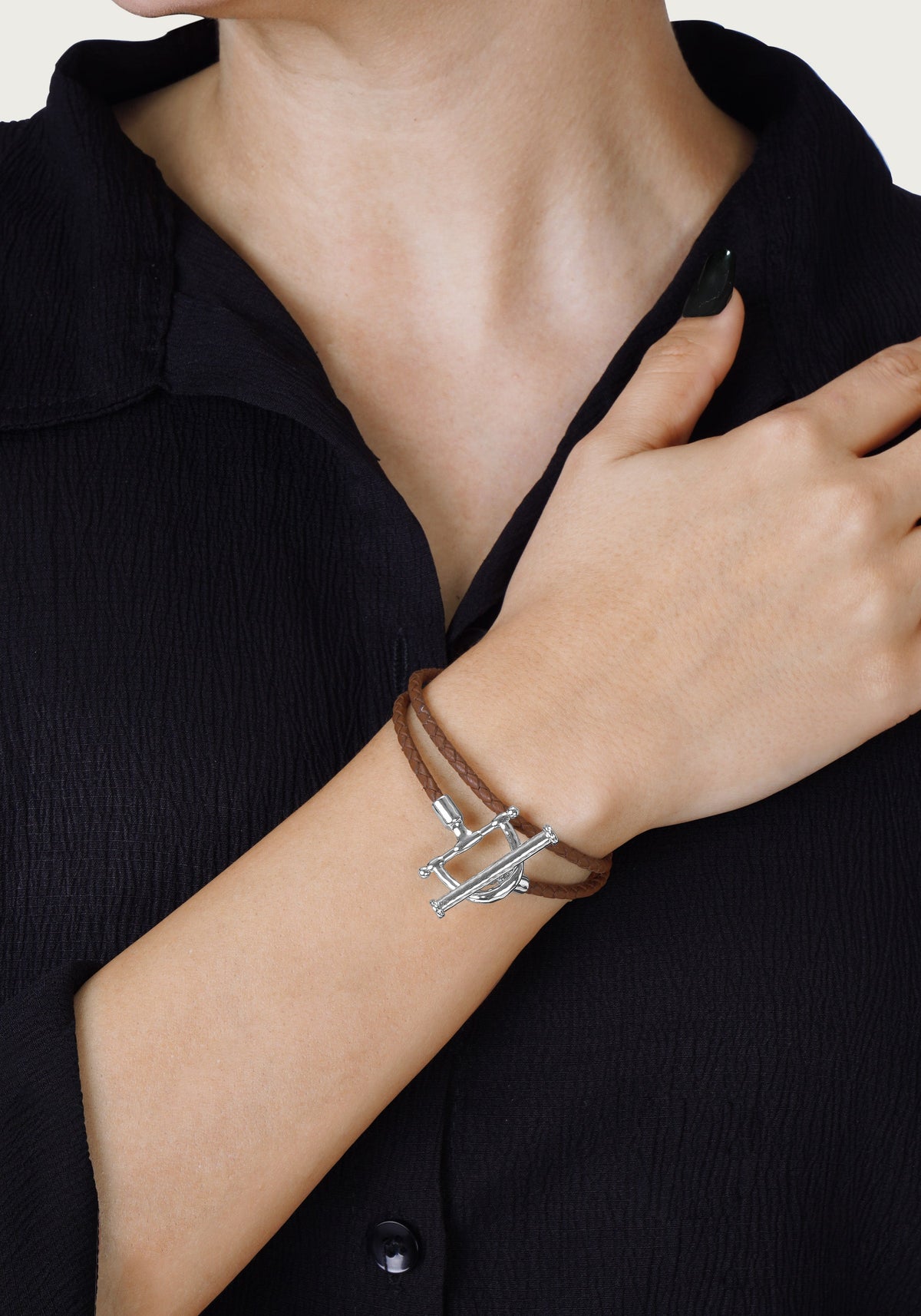 Cheval Leather Wrap Bracelet, Silver