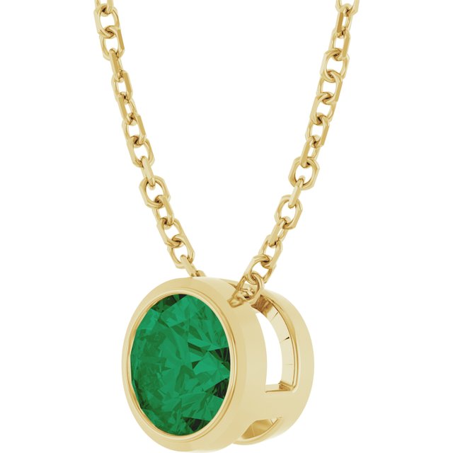 Modern Round Emerald Slide Pendant Necklace